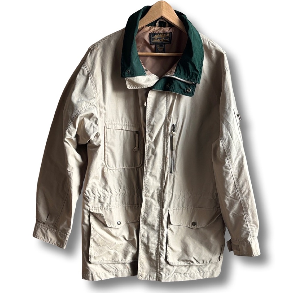 Eddie Bauer Men's Khaki & Forest Jacket light shell EUC large camp hike outdoor